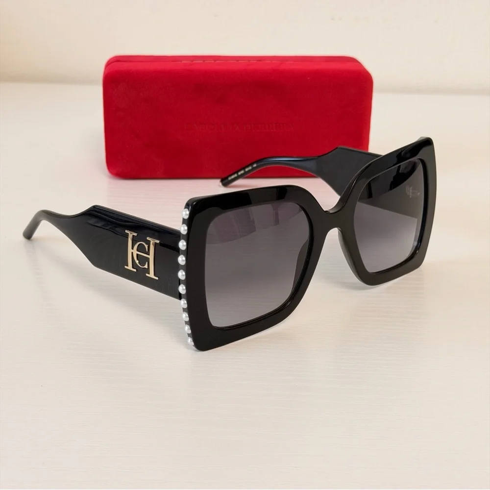 Carolina Herrera Chic Black Sunglasses with Pearl Accents, CH0001/S 8079O - Picture 3 of 16